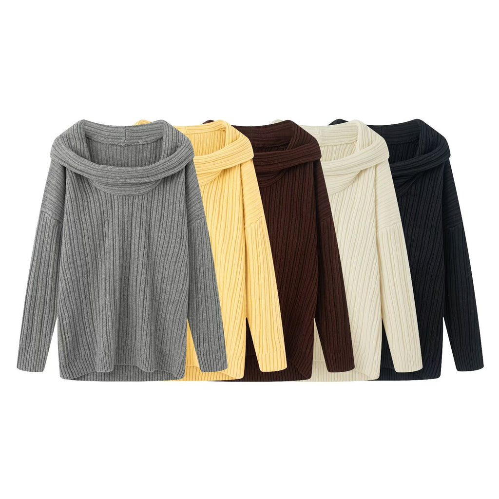 Atmosphere One Shoulder Knitted Hooded Sweater