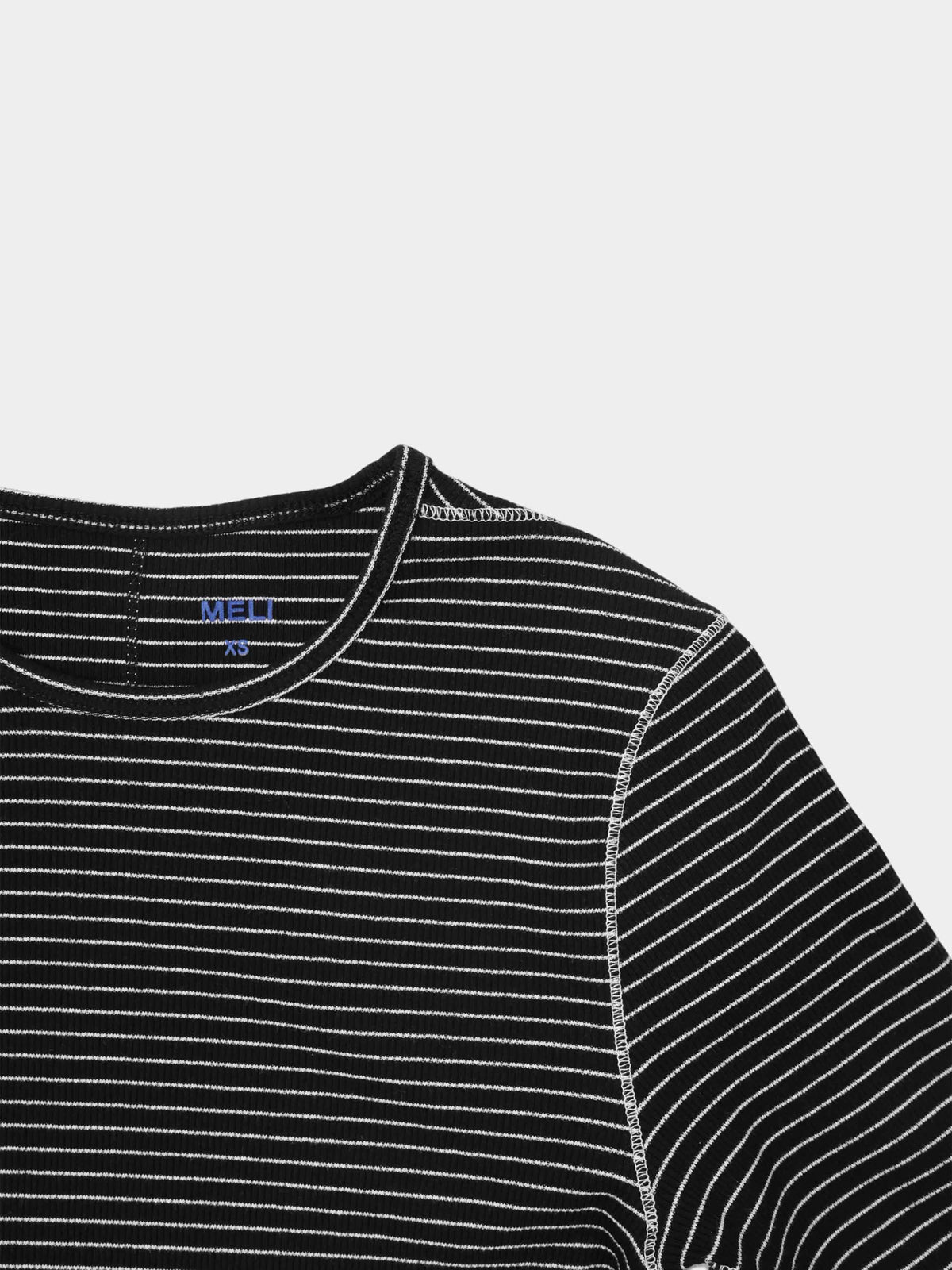 Striped Cross Stitch T-Shirt-Black