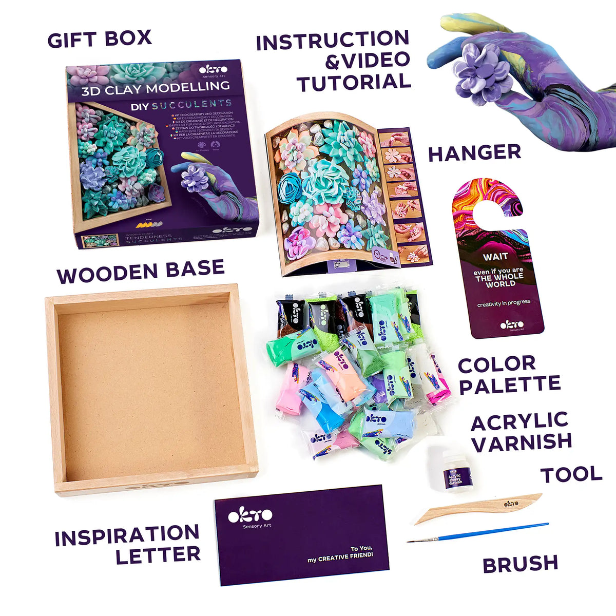 Air Clay Craft Kit Wood&Craft DIY "Succulents" TENDERNESS