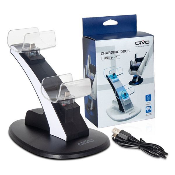 LED Controller Charger Cradle Stand Elements Lightweight Gamepad Dock for PS5 Joystick Dual USB Charging Station With Retail Box