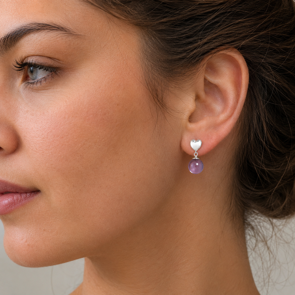Premium Quality Heart - Amethyst Ball - Brazil Earrings E-1258 11-EE10019