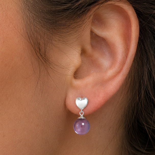 Premium Quality Heart - Amethyst Ball - Brazil Earrings E-1258 11-EE10019