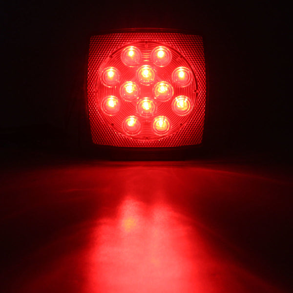 12V Truck Trailer LED Square Rear Brake Lamp Tail Plate Lights Stud Mount Red Orange White