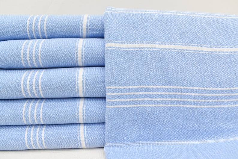 Light Blue Monaco Turkish Towel – Lightweight Quick Dry Beach & Bath Towel, Luxury Turkish Cotton Spa Towel, Travel & Pool Towel