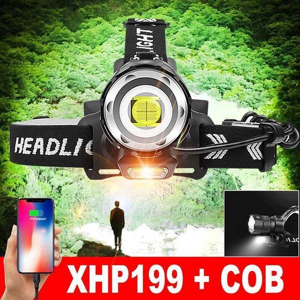 Newest XHP199 Rechargeable LED Most Powerful Headlamp USB XHP160 LED Headlight 18650 Head Lamp XHP90 Waterproof Head FlashlightCL240807