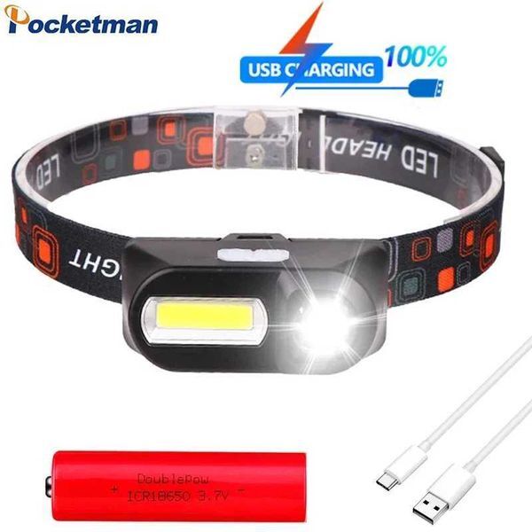 6500LM Super Bright XPE+COB Headlamp 6 Modes Rechargeable Headlight Waterproof Head Lamp by 18650 Battery for Camping HikingCL240807