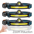 Wave Sensor LED Headlamp Powerful XPG+COB Headlight with Built-in 18650 Battery Z241129