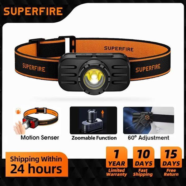 SUPERFIRE HL80-C Powerful LED Headlamp USB Rechargeable Sensor Headlight Zoom Head Lamp Flashlight for Fishing and Camping torch Z241129