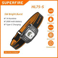 The new SUPERFIRE HL75 series mini LED headlights are induction headlights and USB C charging headlights designed for camping lights X250225