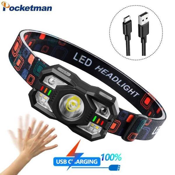 Portable Induction LED Headlamp USB Rechargeable Headlight Smart IR Motion Sensor Head Lamp Waterproof Head Flashlight X250225