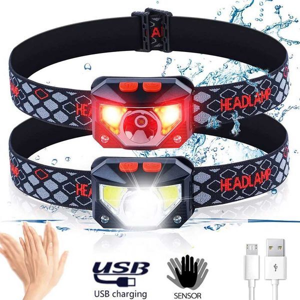 8-mode motion sensor XPE+COB LED headlight flash USB charging waterproof camping headlight running fish head light X250225