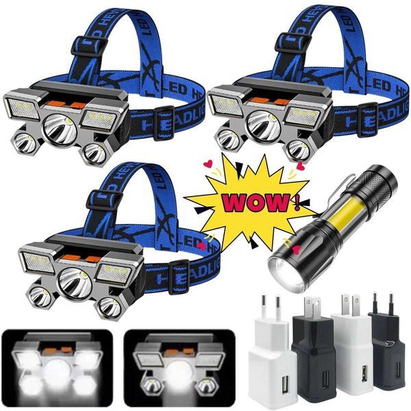 5LED USB Rechargeable Headlamp Portable Headlight Built In Battery Portable Working Light Fishing Camping Head Light For T X250225