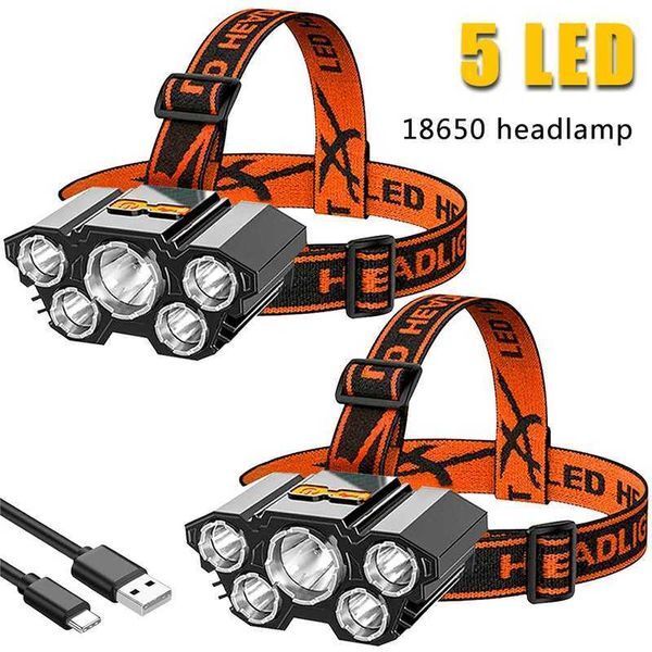 5 rechargeable LED headlights built-in 18650 battery sturdy headlights camping adventure fishing headlights X250225