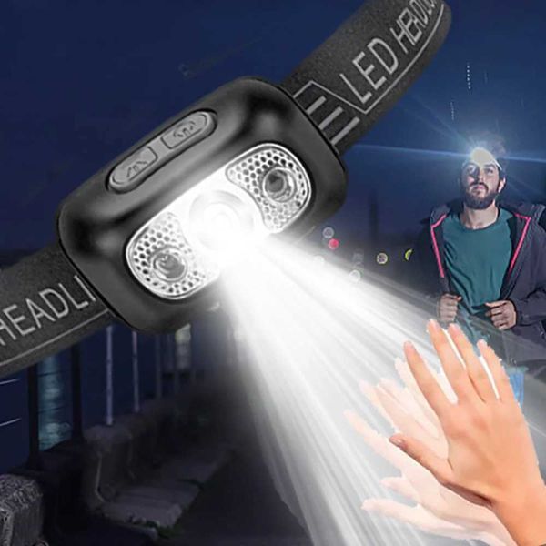 Mini LED Headlamp Body Motion Sensor Headlight USB Rechargeable Waterproof Head Lamp Outdoor Camping Hiking Torch Lamp Lantern X250225