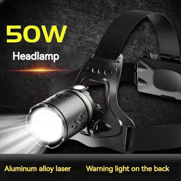 High Power Rechargeable HeadLamp 50W Birth Head Flashlight Laser Zoomable Head torch Type-C Charging Led Headlight For camping X250225