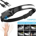 LED Sensor Head Lamp USB Rechargeable Headlight Powerful Headlamp Waterproof Head Flashlight 6 Lighting Modes COB Work Light X250225