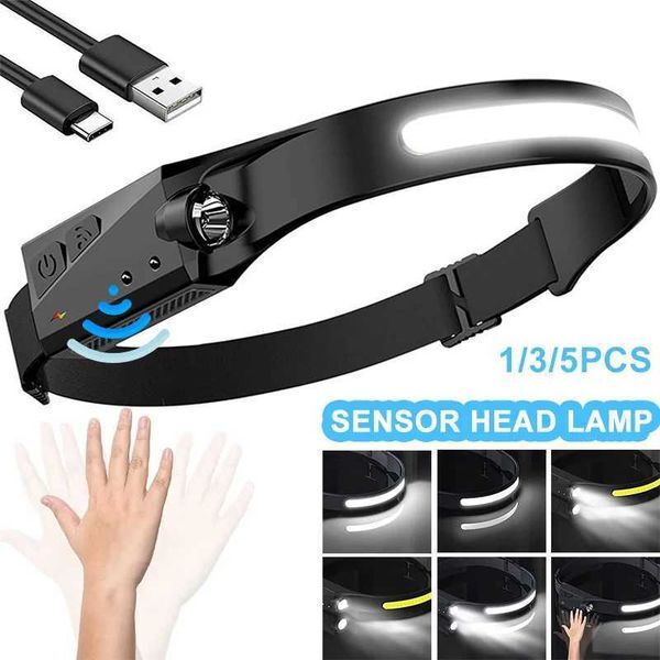 LED Sensor Head Lamp USB Rechargeable Headlight Powerful Headlamp Waterproof Head Flashlight 6 Lighting Modes COB Work Light X250225