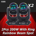 2PCS/lot 200W LED mobile headlight with ring beam+Spot+18 rotating prism+Rainbow Effect Dmx stage lighting effect CD Dj Z250417