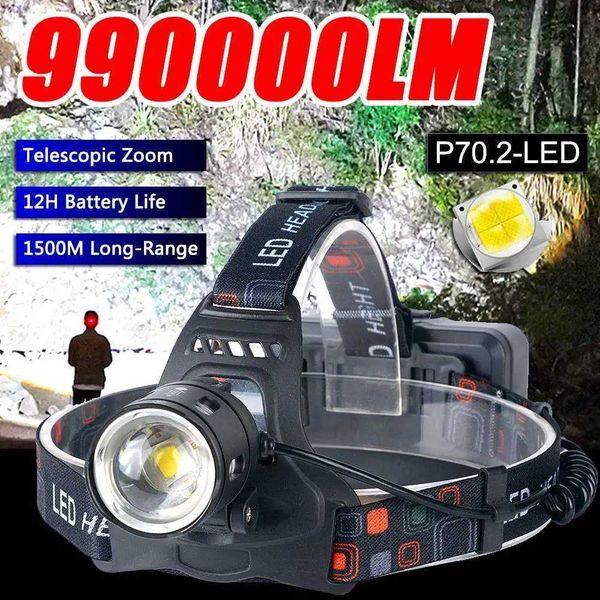 Powerful XHP70.2 XHP50.2 LED Headlamp Headlight Zoom Head Lamp Flashlight Torch 18650 battery USB Rechargeable Fishing Lantern W250527