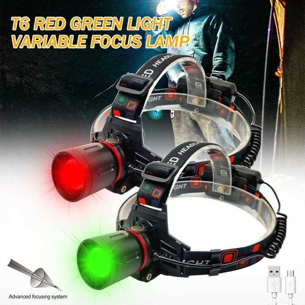 E2 Green/Red/UV LED Head Light Headlamp Zoomable Head Lamp Torch 4 Modes Headlight USB Charging Fishing Hunting Camping Flashlight W250527