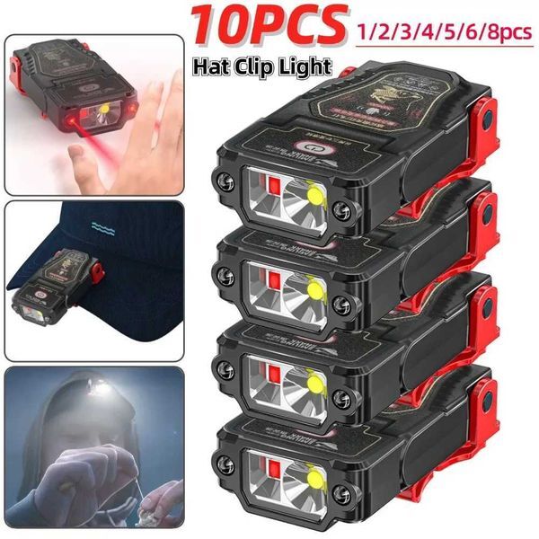 1-10PCS Mini Sensor LED Headlamp Hat Cap Clip Lights Rechargeable Head Torch Waterproof Headlight Flashlight for Camping Fishing W250527
