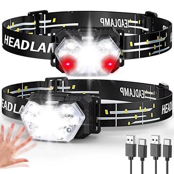 2000 Lumen Led USB Rechargeable Headlamp Motion Sensor HeadLight Waterproof Flashlights Outdoor Camping Fishing Head Lamp