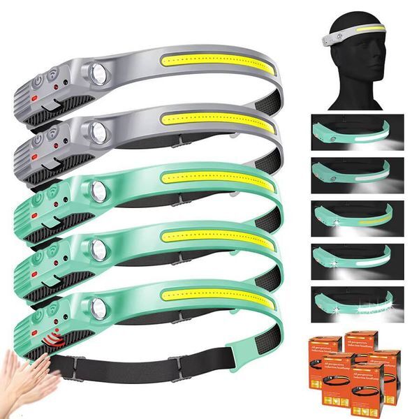 LED Headlamp Sensor Headlight With Built-in 18650 Battery Flashlight USB Rechargeable Work Light Head Lamp with 5 Modes tues