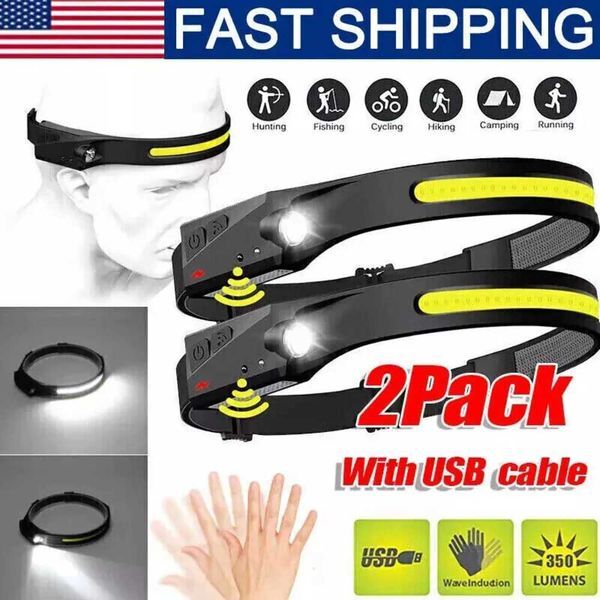 2PCS LED Headlamp USB Rechargeable Headlight Torch Work Light Bar Head Band Lamp Z250613