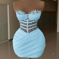 Color: Champagne - Chic Light Sky Blue Sheath Cocktail Dress Sweetheart Crystals Pearls Short Mini Graduation Homecoming Dresses For Special Occasions Sweetheart Gowns