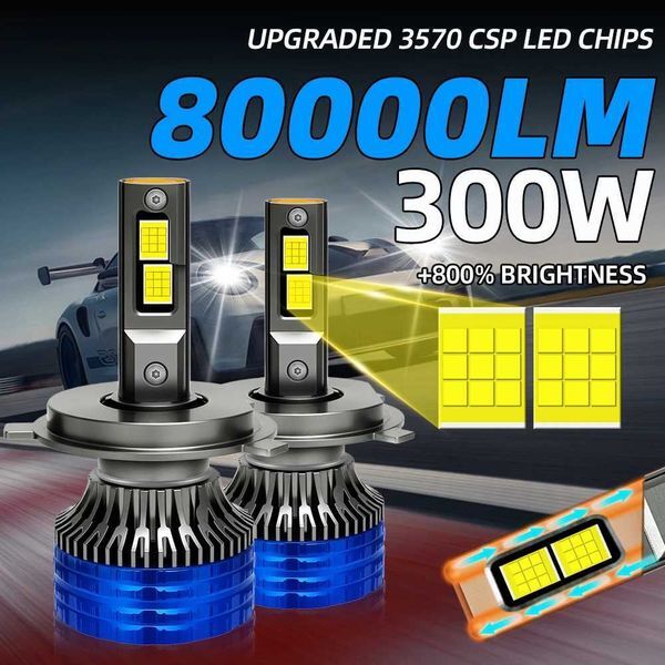1Pair 300W 80000LM H7 H4 LED Headlight High Power Canbus H11 H1 H8 H9 9005 HB3 9006 HB4 Turbo Lamp 6000K Car Lights 12V Fog Lamp X250920