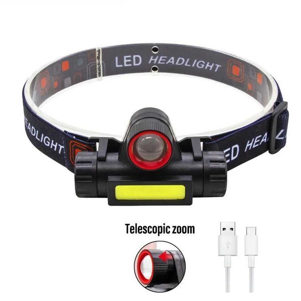 Rechargeable Fishing LED Headlamp Camping Headlight XPE COB Work Light 2 Lighting Modes With Tail Magnet Detachable W250924