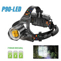 Super Bright LED Headlamp with XHP90 Lamp Beads Waterproof Headlight Power Display Suitable Exploration Hunting Fishing W250924