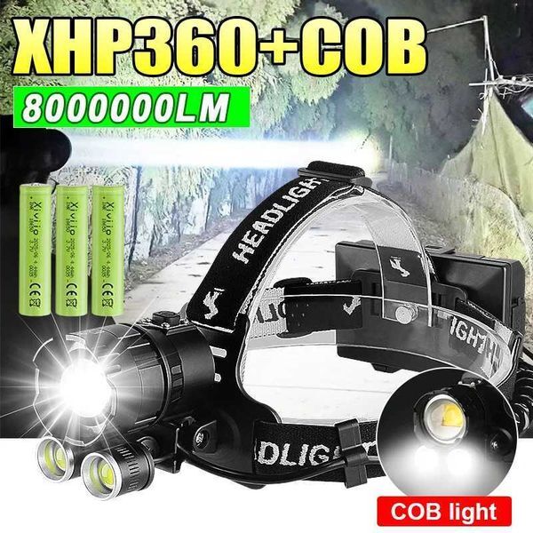 New XHP360COB Most Powerful Headlamp Super Bright Floodlight Rechargeable Led Head Flashlight Outdoor Camping Fishing Headlight J250925