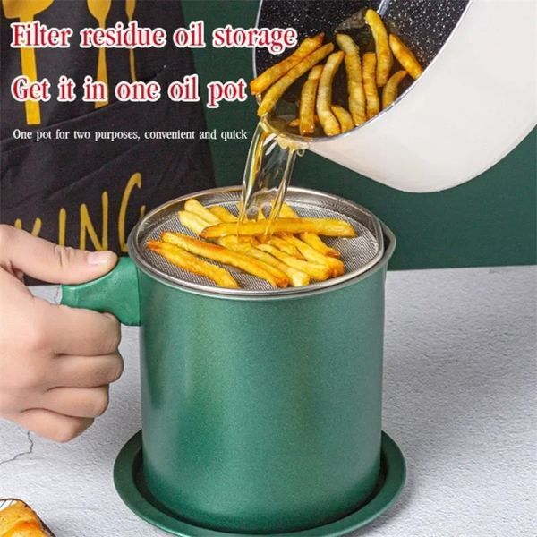 Household Oil Filter Pot With Lid Large Capacity Kitchen Storage Products Supplies Accessories 240520