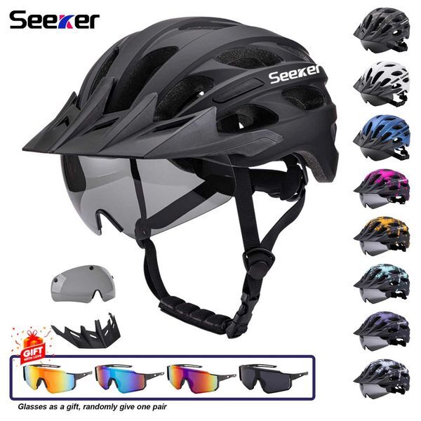 Seeker Adult Bike Helmet Removable Magnetic Goggles Sun Visor Riding Helmet Men and Women LED Tail Light Road Bike MTB Helmets D251013