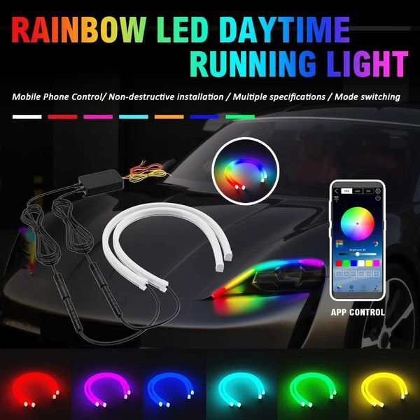 2PCS DRL Car LED Daytime Running Light APP Control Flexible RGB Flowing Turn Signal Strip Headlight Decorative Lamp 930V X251015