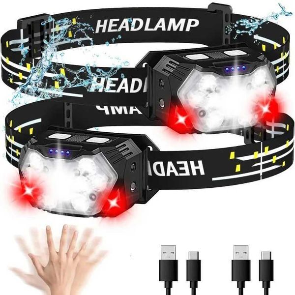 New 9 LED Headlamp 2000LM Ultra Bright USB C Rechargeable Headlight 10 Modes Waterproof Motion Sensor Head Lamp Work FlashlightW251128