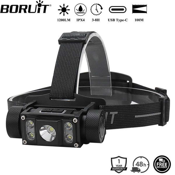 BORUiT B50 1200LM LED Headlamp Powerful TYPE-C Rechargeable 21700 Battery Headlight Waterproof Fishing Camping Head TorchW251128