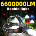 6600000LM Long Range Headlamp with Dual Light Sources 18650 Recharge Headlight for Fishing Inspection Camping and Flood LightingW251128