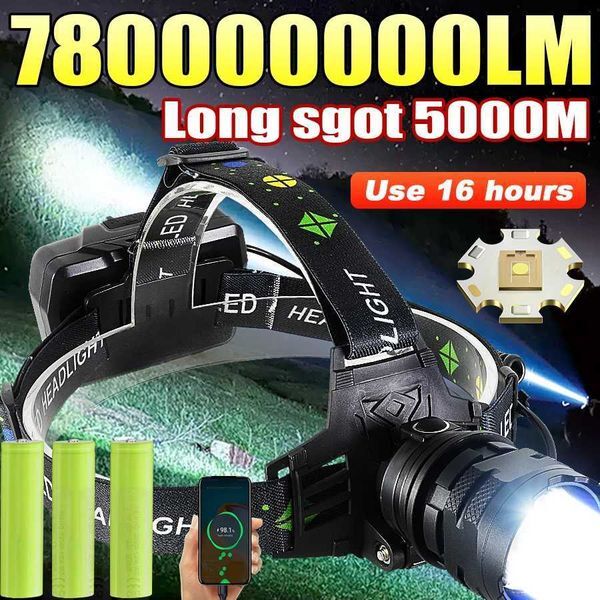 78000000LM Ultre Powerful LED Headlamp Super Bright Long Range Headlights Rechargeable Head Torch Fishing Camping Zoom LanternsW251128