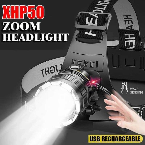 9000LM Zoom Headlamp Super Bright XHP50 Sensor LED Head Torch Usb Rechargeable Outdoor Camping Searching Headlight FlashlightW251128