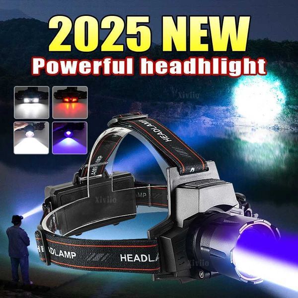 5000000LM Super Powerful LED Headlamp White/Purple Light Rechargeable Headlight 18650 Head Flashlight Waterproof Fishing LanternW251129