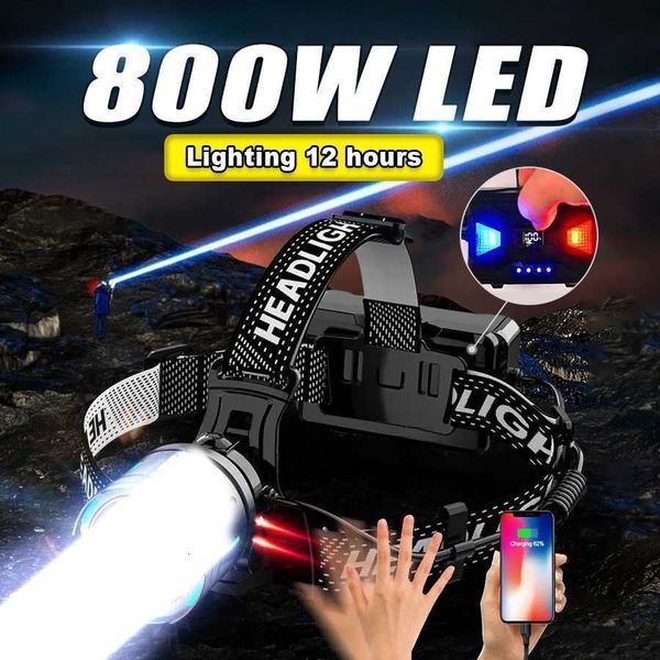 2025 Newest Powerful LED Headlamp 800W LED IR Sensor Rechargeable Headlight 3500M Super Bright Head Flashlight Fishing LanternW251129