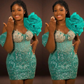 Color: Light Yellow - Hunter Green Sheath Cocktail Dress Lace Beaded Crystals Sheer Neck Sequined Short Mini Graduation Homecoming Dresses For Special Occasions Sweetheart Gowns