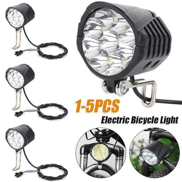 1-5PCS 48V E-Bike Horn Light Electric Bicycle 9 LED Headlight 12W Waterproof 2 in 1 Horn and Light Switch Bicycle Headlights C251216