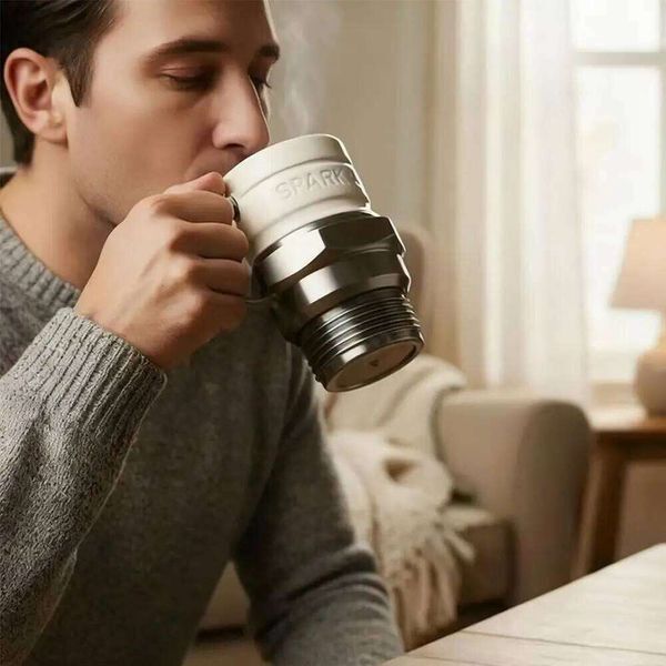 Color: Silvery - Spark Plug Mug Industrial Coffee Cup For Car Enthusiasts Collectors Mechanics Home Office Desk Garage Display Birthday Gift 26W0204
