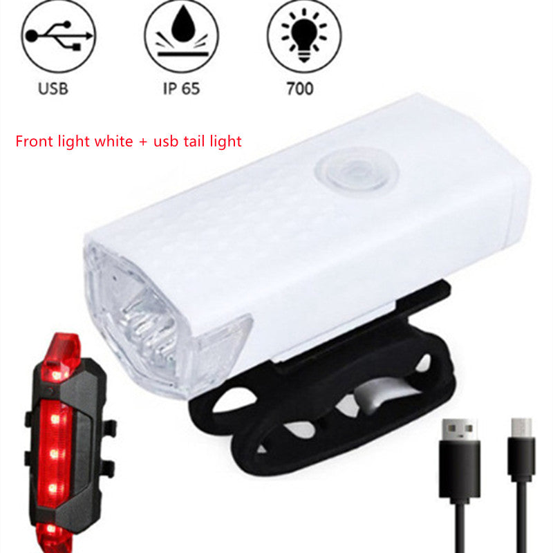 Color: 03.White - Bicycle Front Light USB Charging Highlight Headlight