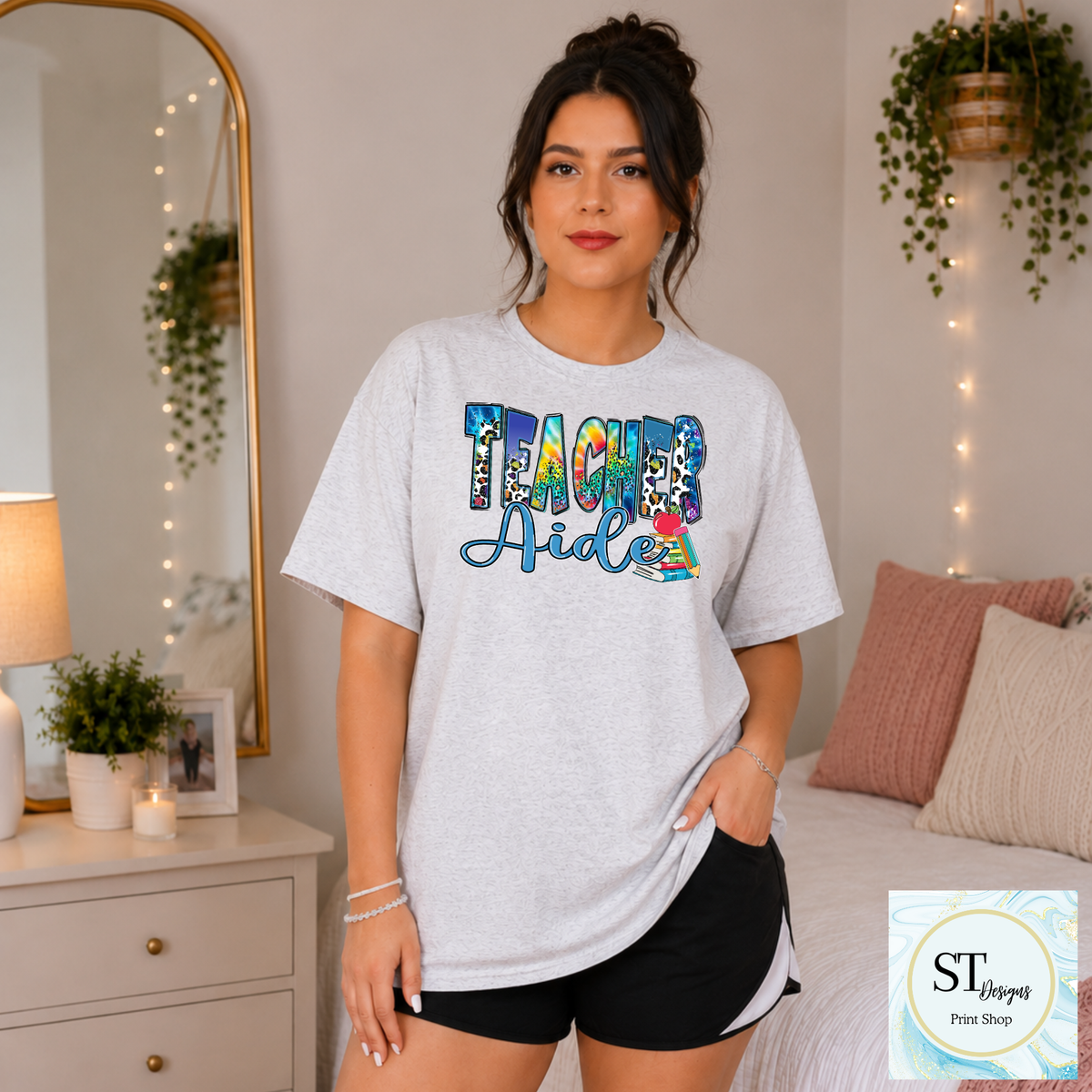 Teacher Aide Graphic T-Shirt | Cute Teacher Assistant Shirt | School Support Staff Tee | Back to School | Unisex S-5XL