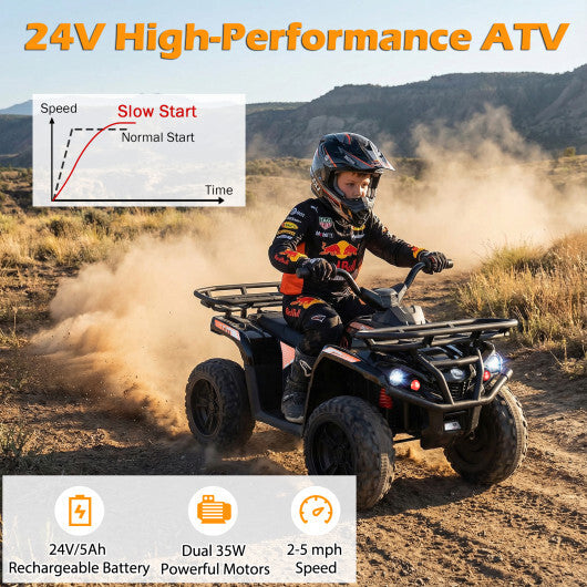24V Electric Ride On Quad with LED Headlights-Black-2 Pieces - Color: (2 pieces) Black + Black