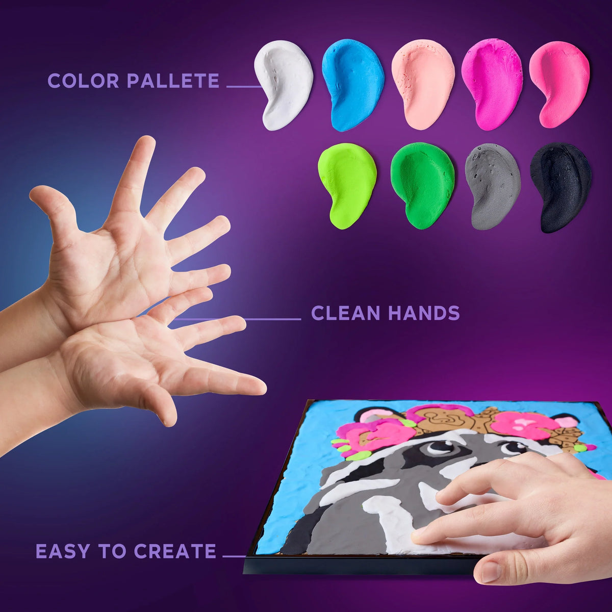 Coloring with clay set by numbers RACCOON